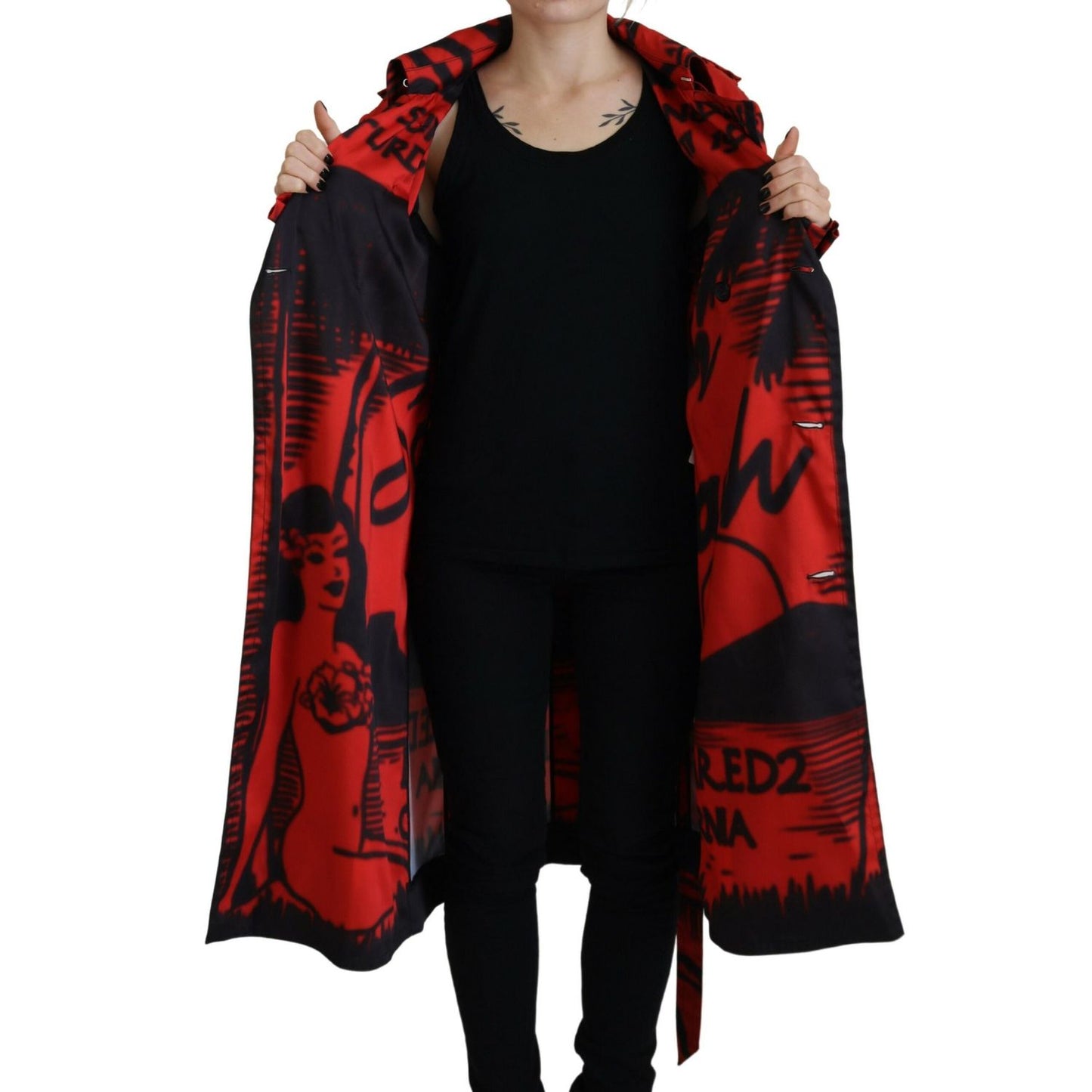 Dsquared² Red Printed Button Collared Desigual Coat Jacket