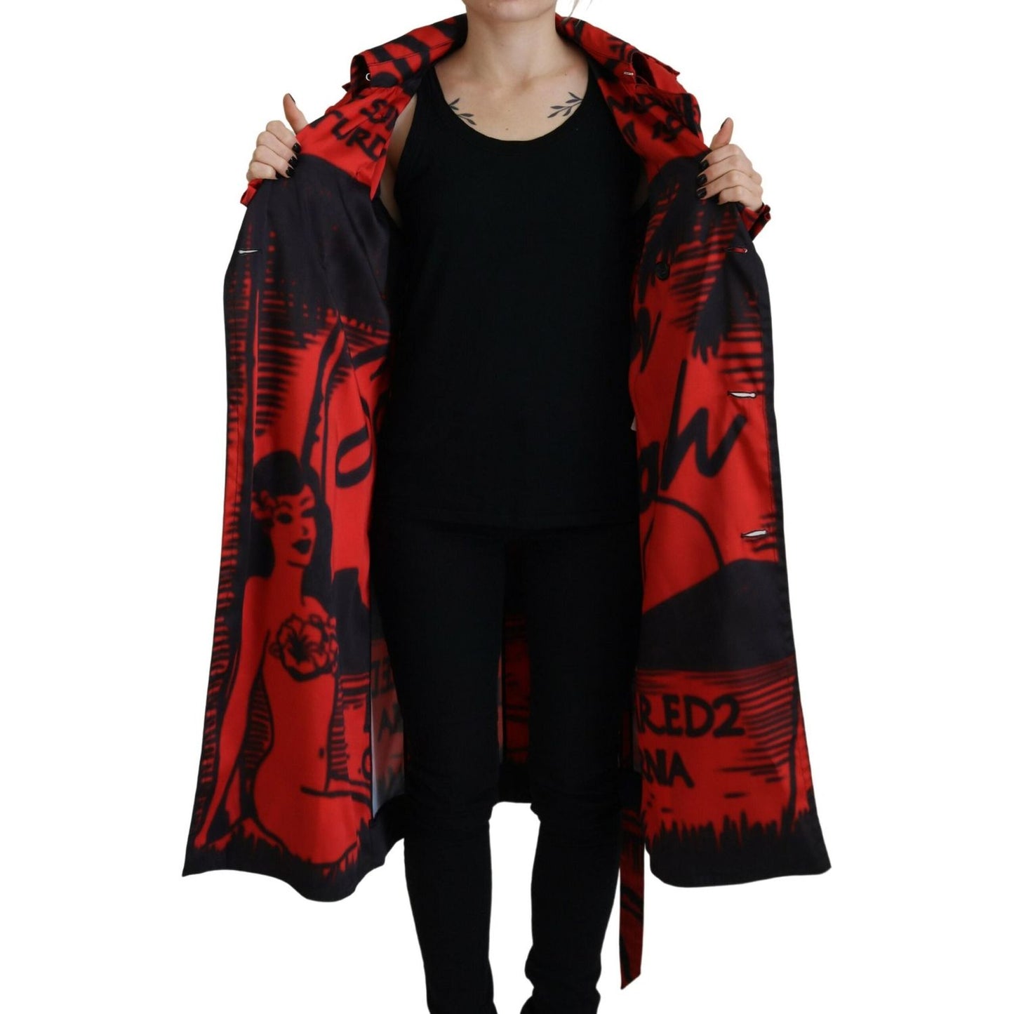 Dsquared² Red Printed Button Collared Desigual Coat Jacket Dsquared²