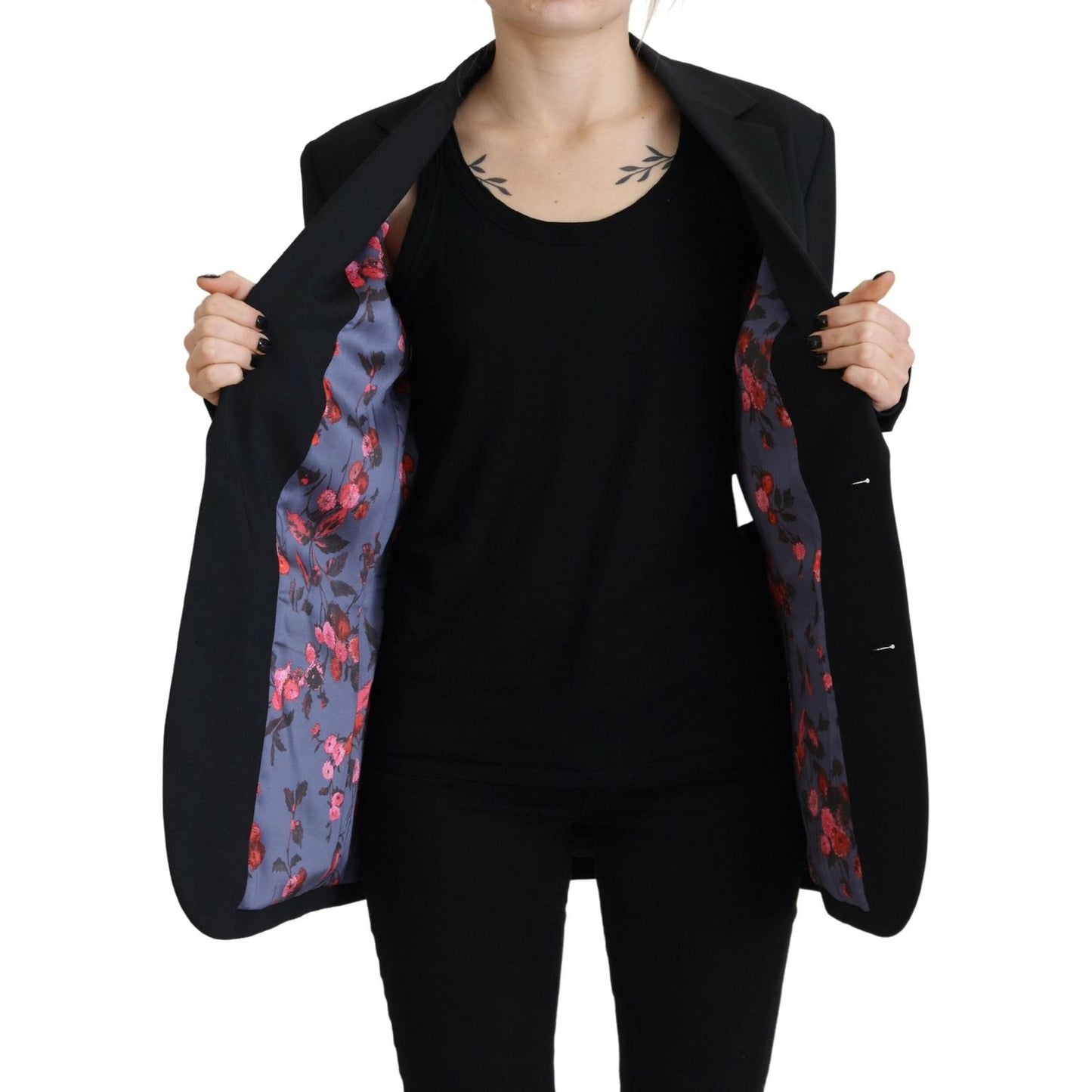 Dsquared² Black Flower Single Breasted Coat Blazer Dsquared²