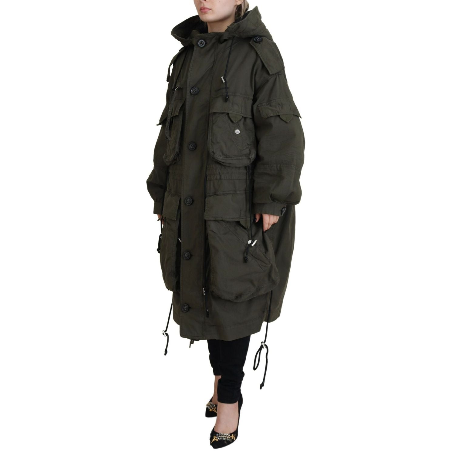 Dsquared² Green Hooded Full Zip Long Parka Coat Jacket