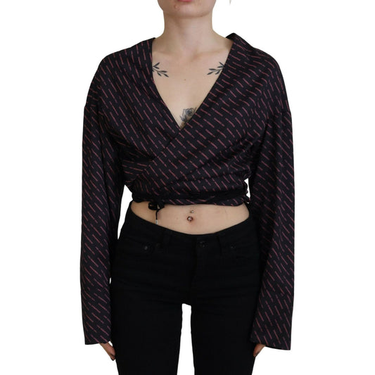 Dsquared² Black Polyester Cropped Logo Printed Blouse Top
