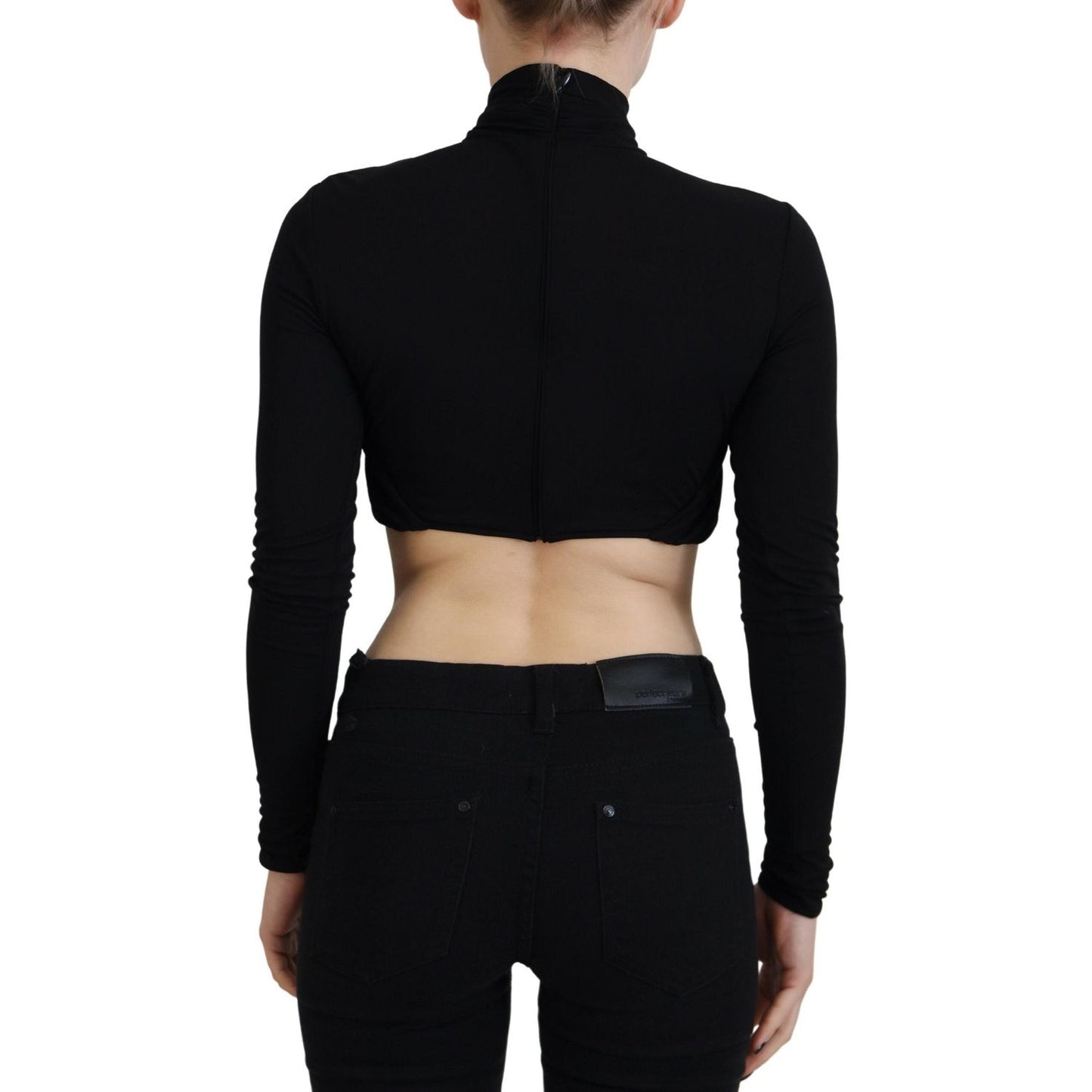 Dsquared² Black Cut Out Viscose Cropped Long Sleeves Top Dsquared²