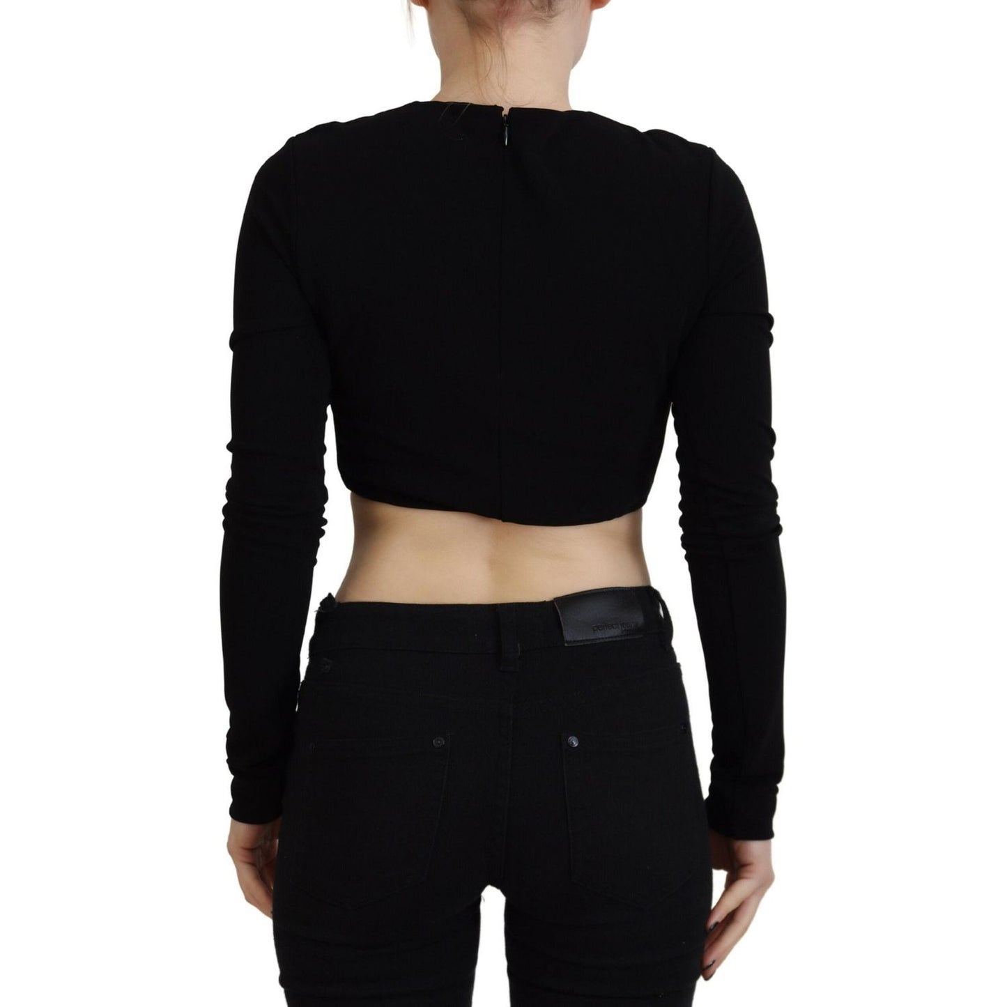 Dsquared² Black Viscose Cropped Round Neck Long Sleeves Top Dsquared²