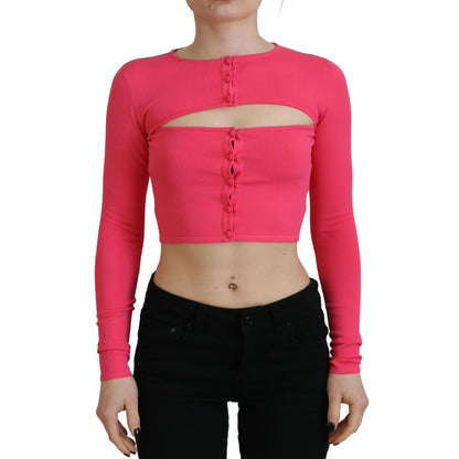Dsquared² Pink Viscose Knit Open Chest Long Sleeves Top