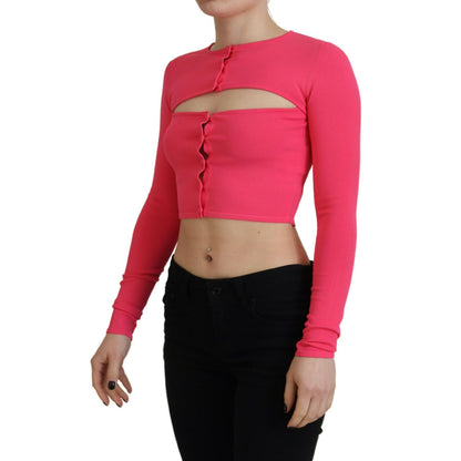 Dsquared² Pink Viscose Knit Open Chest Long Sleeves Top