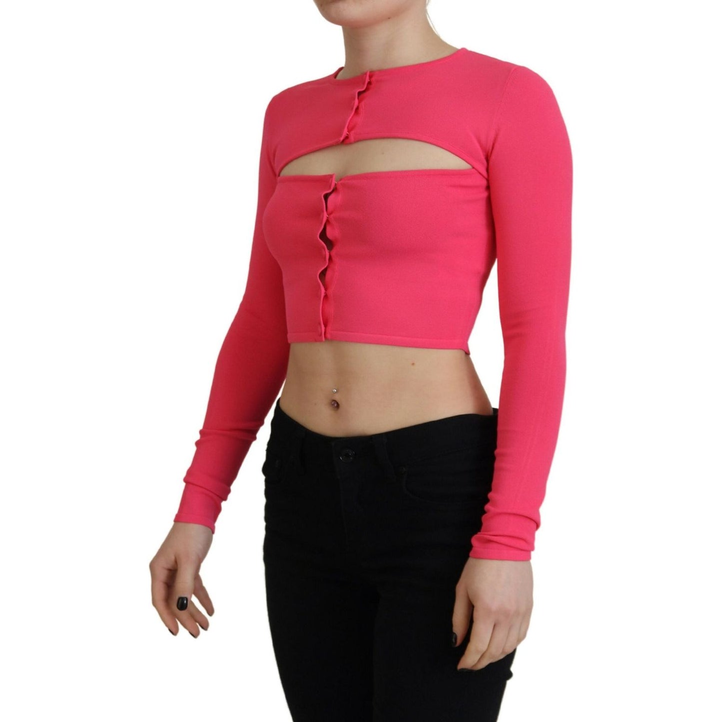 Dsquared² Pink Viscose Knit Open Chest Long Sleeves Top Dsquared²