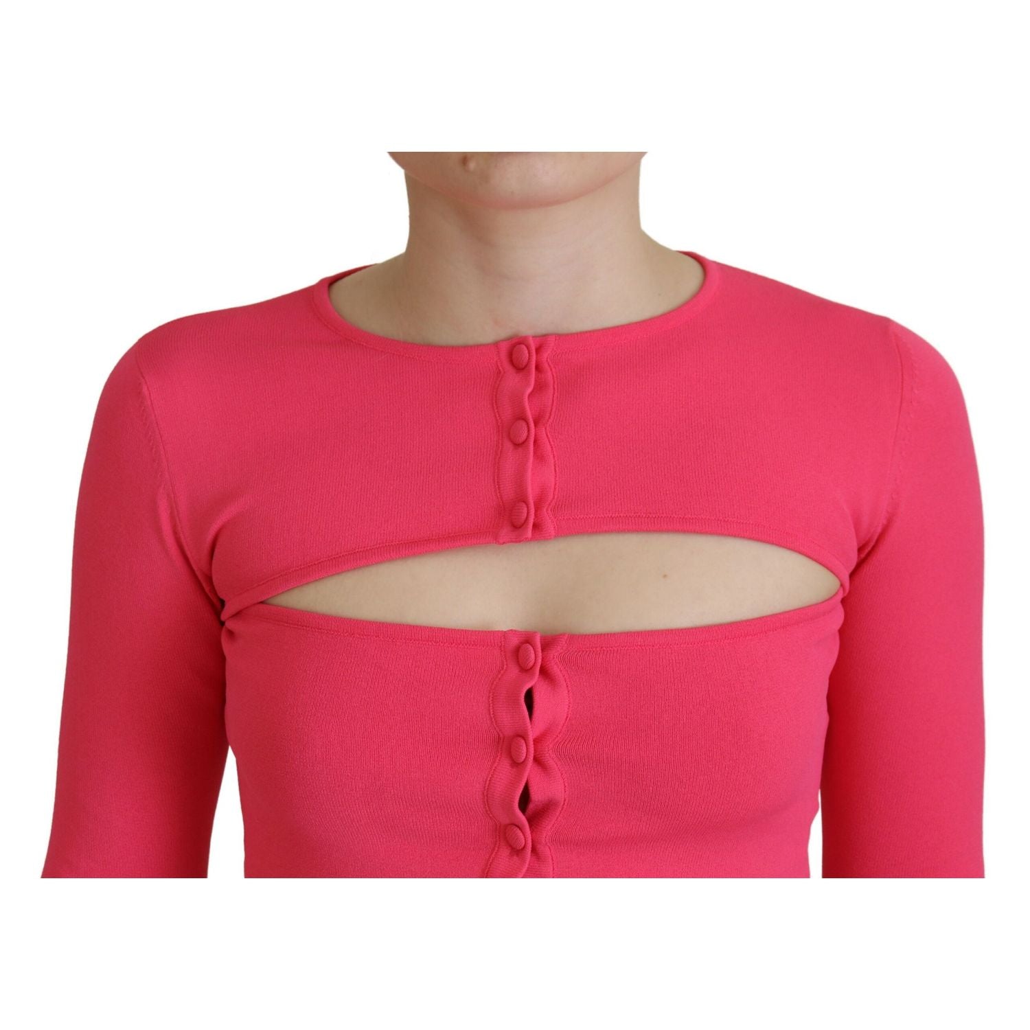 Dsquared² Pink Viscose Knit Open Chest Long Sleeves Top