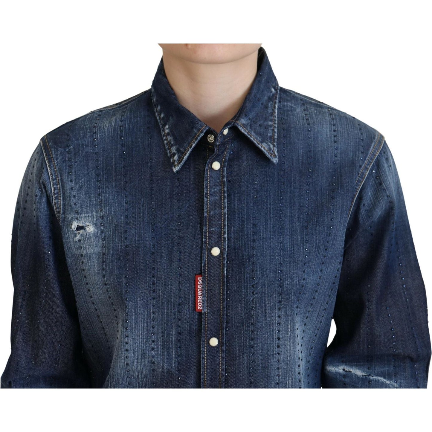 Dsquared² Blue Washed Cotton Button Down Collared Denim Top Dsquared²