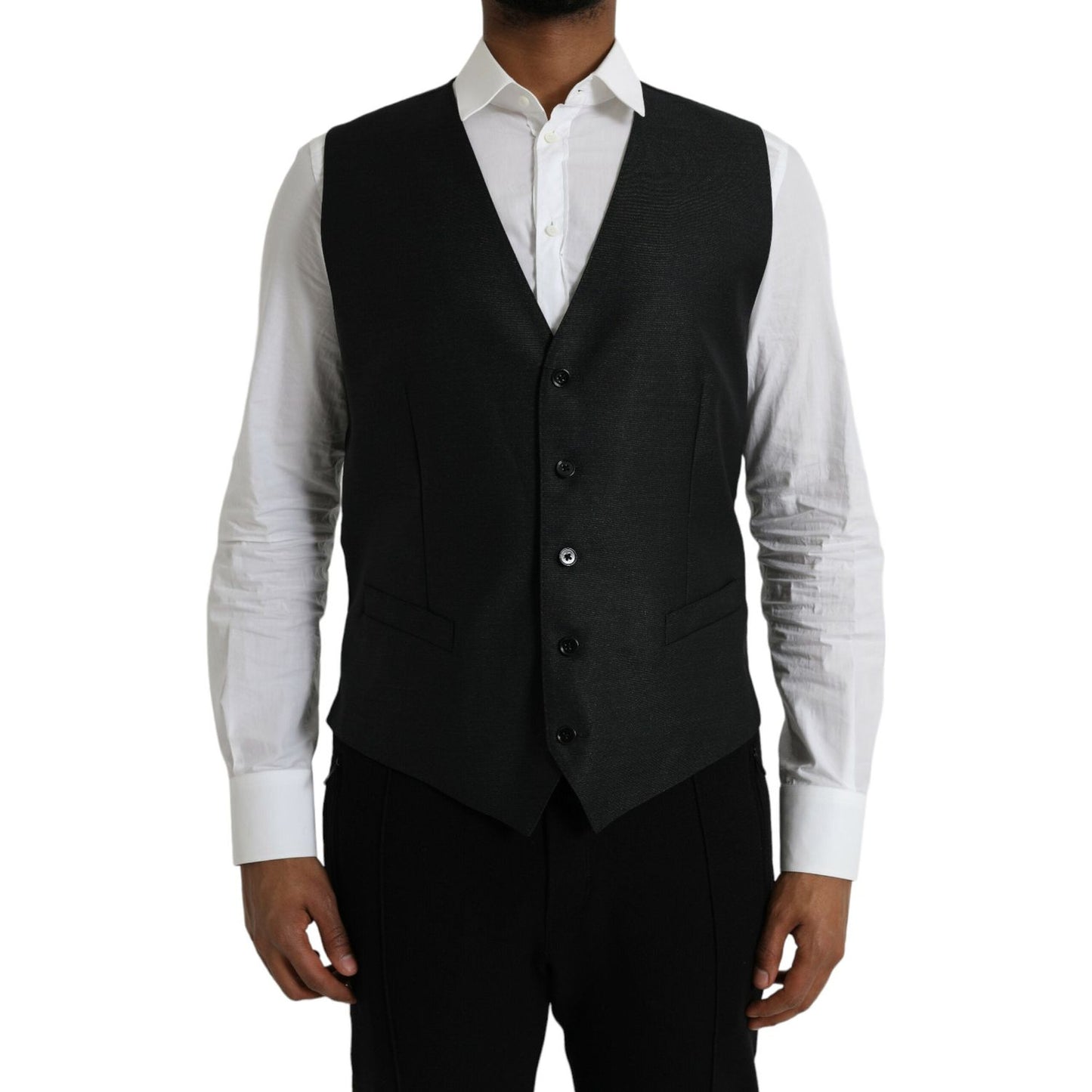 Dolce & Gabbana Black Wool Waistcoat Dress Formal Vest Dolce & Gabbana