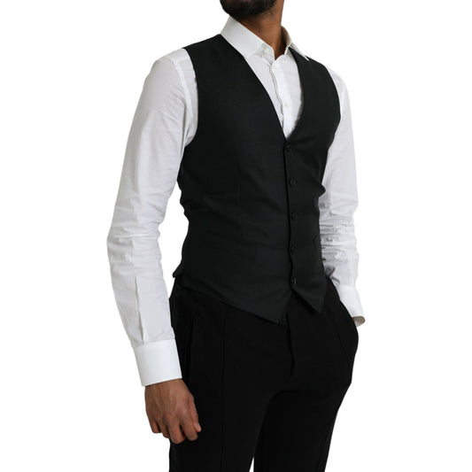 Dolce & Gabbana Black Wool Waistcoat Dress Formal Vest Dolce & Gabbana