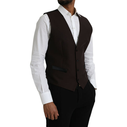 Dolce & Gabbana Brown Wool Waistcoat Dress Formal Vest Dolce & Gabbana