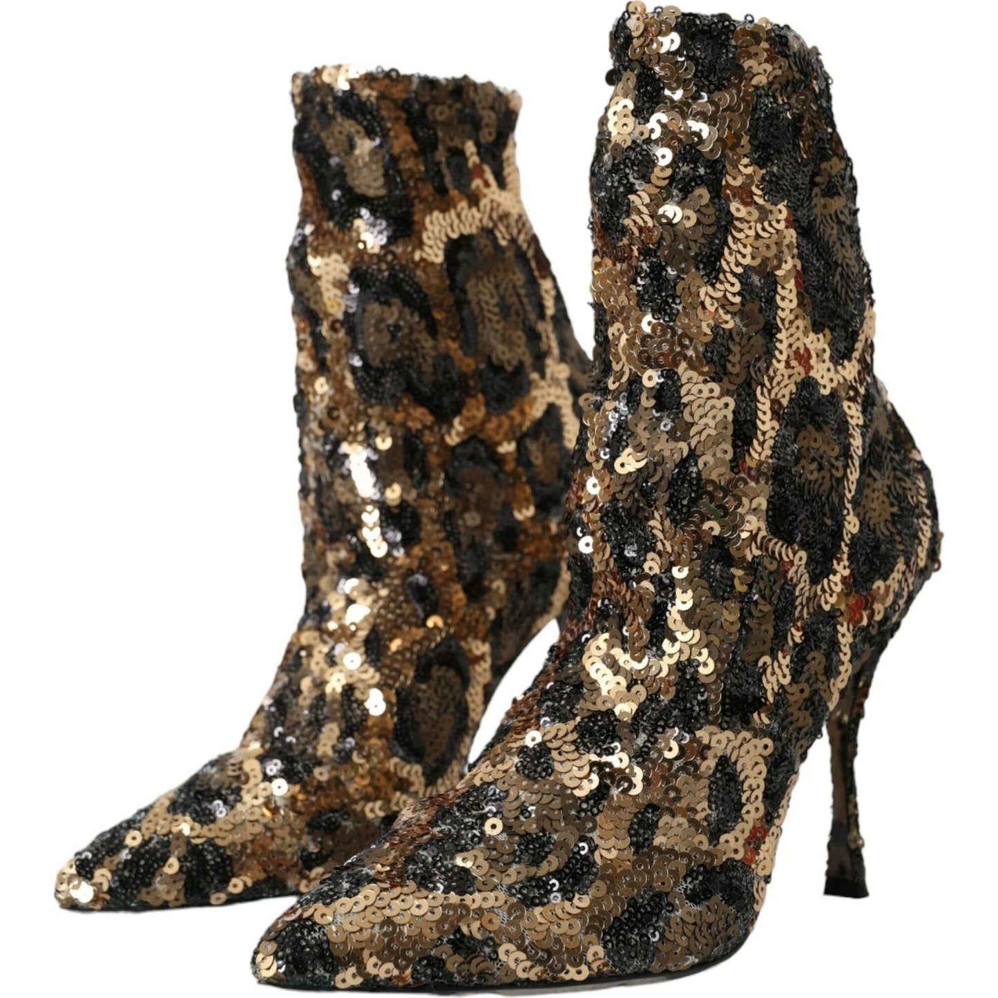 Dolce & Gabbana Gold Leopard Sequins Heels Boots Shoes Dolce & Gabbana