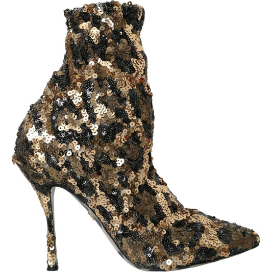 Gold Leopard Sequins Heels Boots Shoes