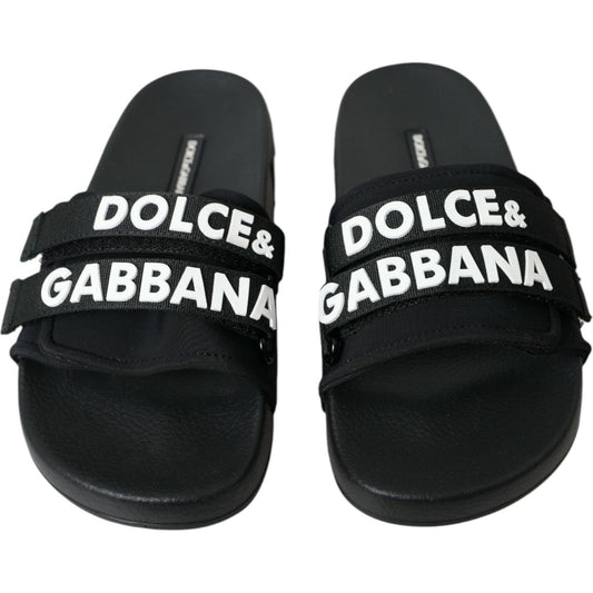 Dolce & Gabbana Black Neoprene Slides Flats Beachwear Shoes Dolce & Gabbana