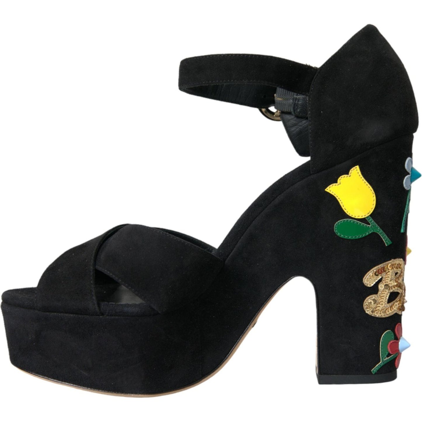 Dolce & Gabbana Black Suede Ankle Strap Heels Sandals Shoes Dolce & Gabbana