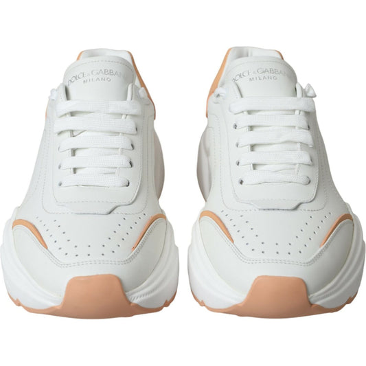 Dolce & Gabbana White Peach DAYMASTER Leather Sneakers Shoes Dolce & Gabbana