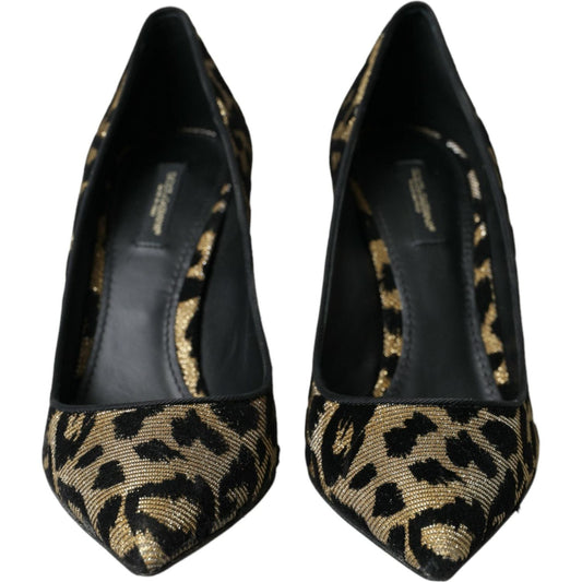 Dolce & Gabbana Black Gold Leopard Lurex Heels Pumps Shoes Dolce & Gabbana