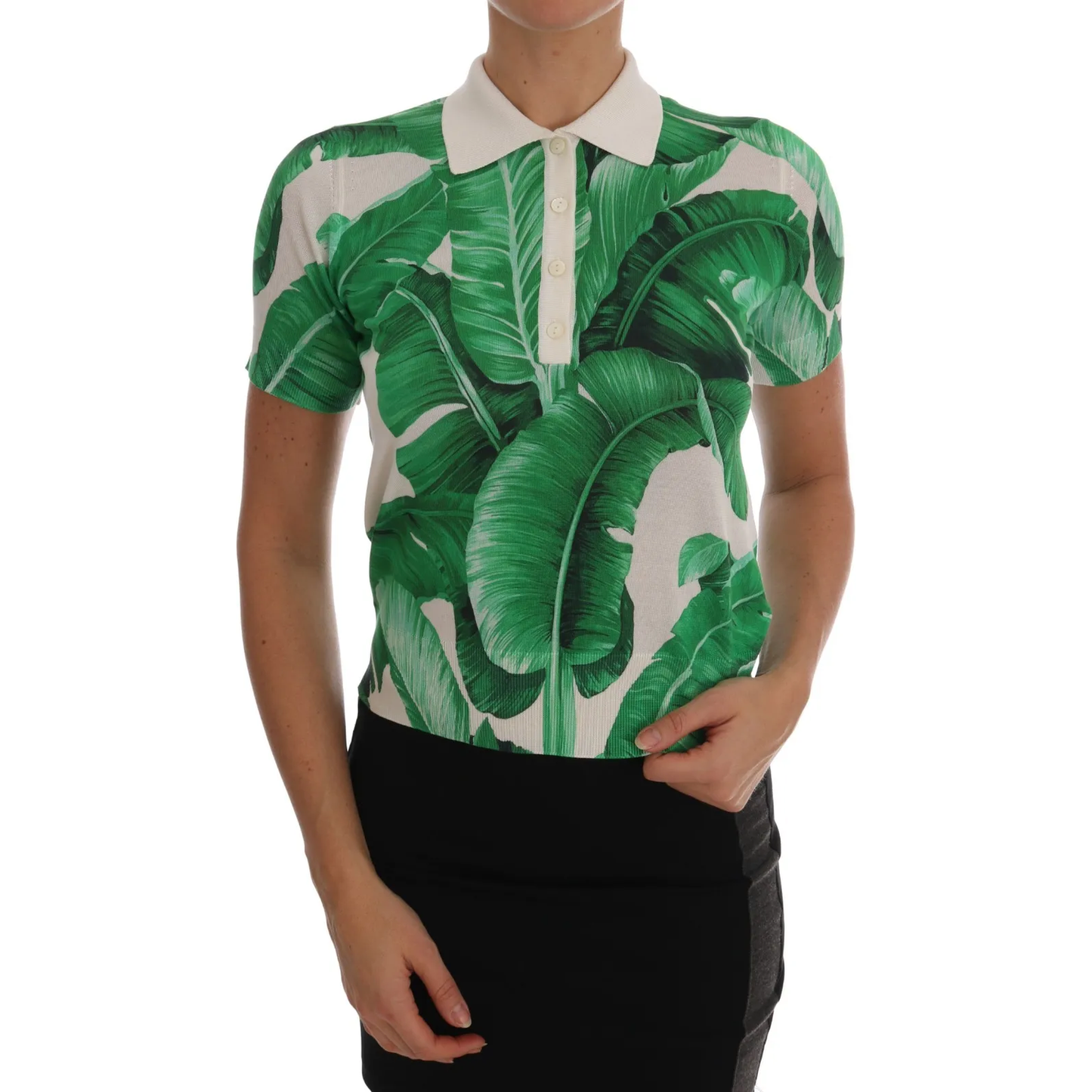 Dolce & Gabbana Green Banana Print Silk Polo T-shirt Dolce & Gabbana