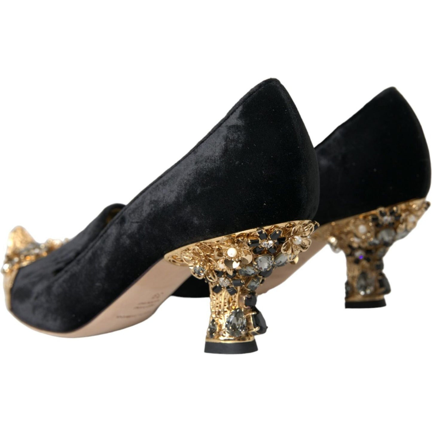 Dolce & Gabbana Black Velvet Embellished Heels Pumps Shoes Dolce & Gabbana