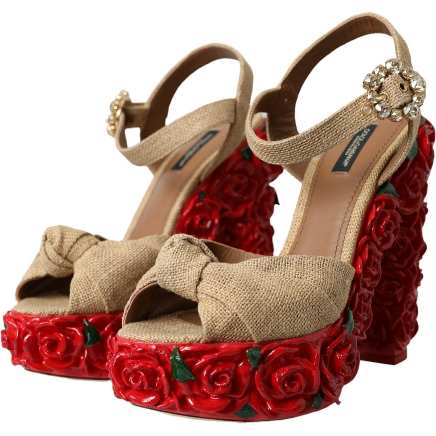 Dolce & Gabbana Red Roses Crystal Platform Sandals Shoes Dolce & Gabbana