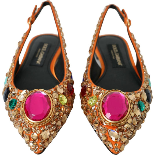 Dolce & Gabbana Orange Satin Crystals Flats Sandals Shoes Dolce & Gabbana