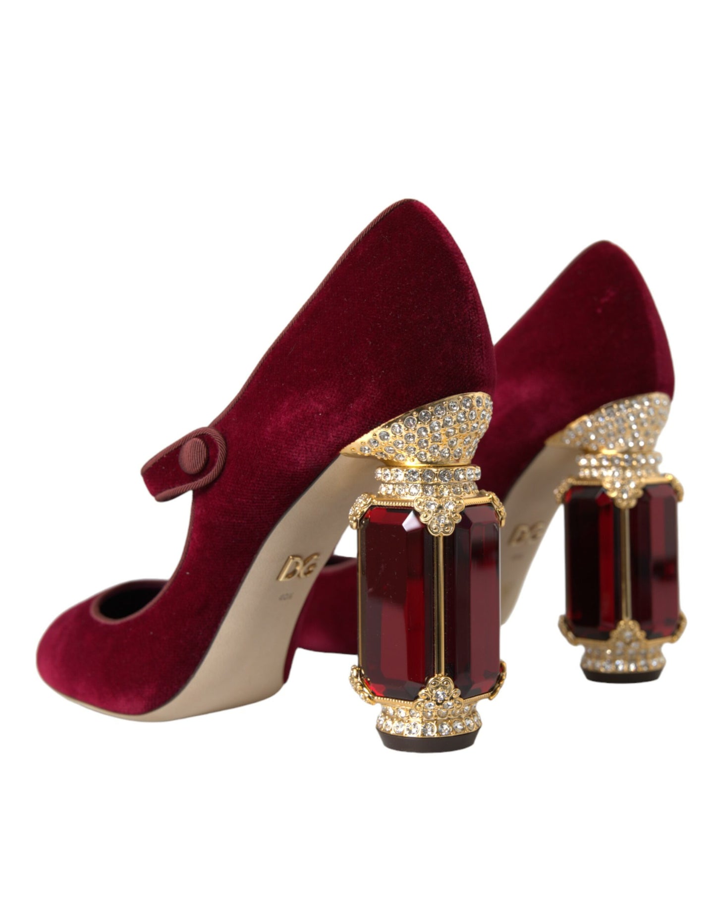 Dolce & Gabbana Red Velvet Gold Crystals Heels Mary Jane Shoes Dolce & Gabbana