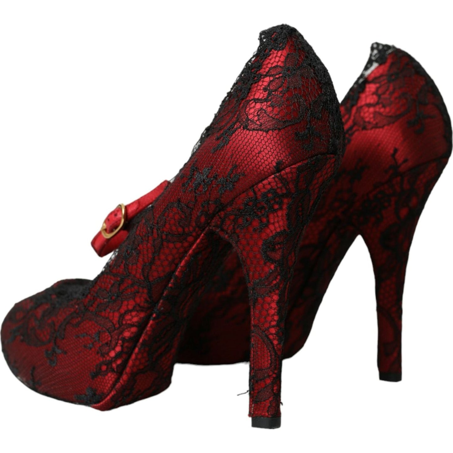 Dolce & Gabbana Red Black Floral Lace Mary Jane Pumps Shoes Dolce & Gabbana