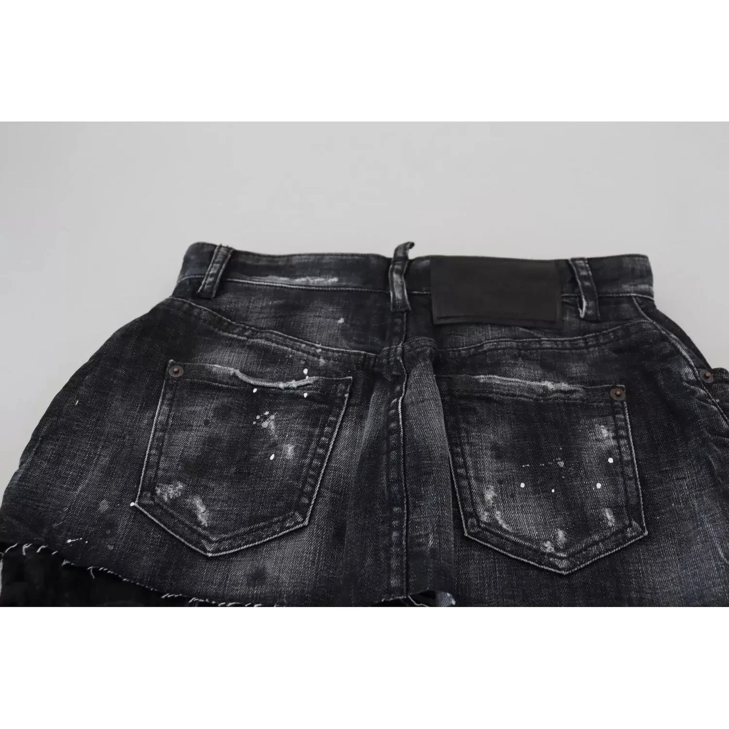 Dsquared² Black Checkered High Waist A-line Denim Mini Skirt Dsquared²