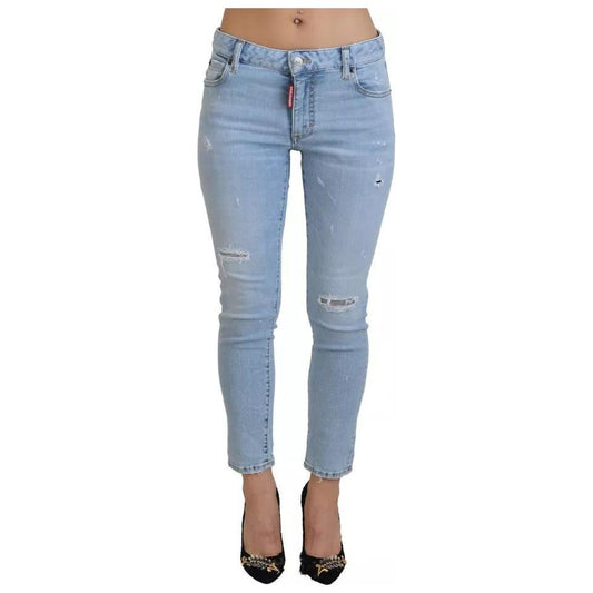 Dsquared² Blue Tattered Mid Waist Cropped Twiggy Denim Jeans Dsquared²