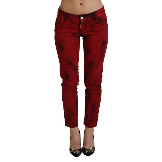 Dsquared² Red Low Waist Cotton Stretch Skinny Pants