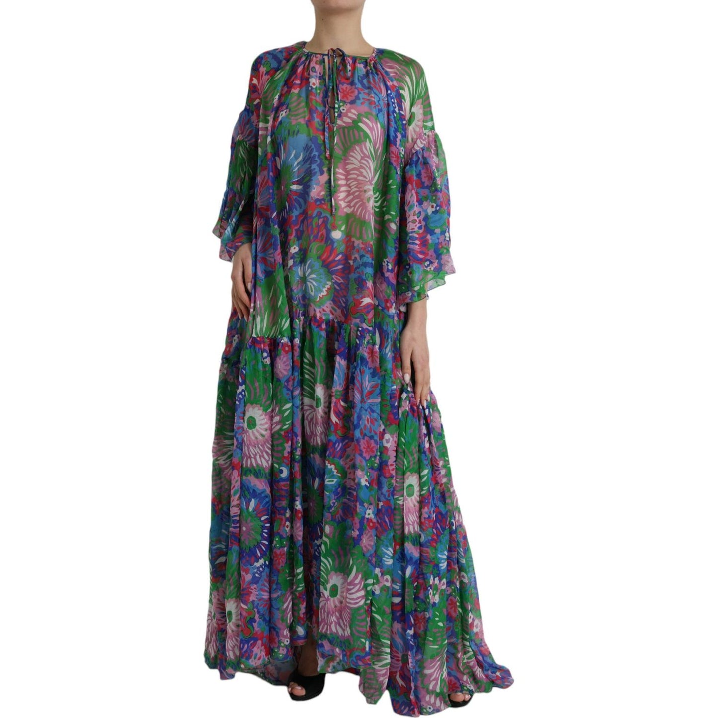 Dolce & Gabbana Multicolor Floral Silk Kaftan Maxi Dress Dolce & Gabbana