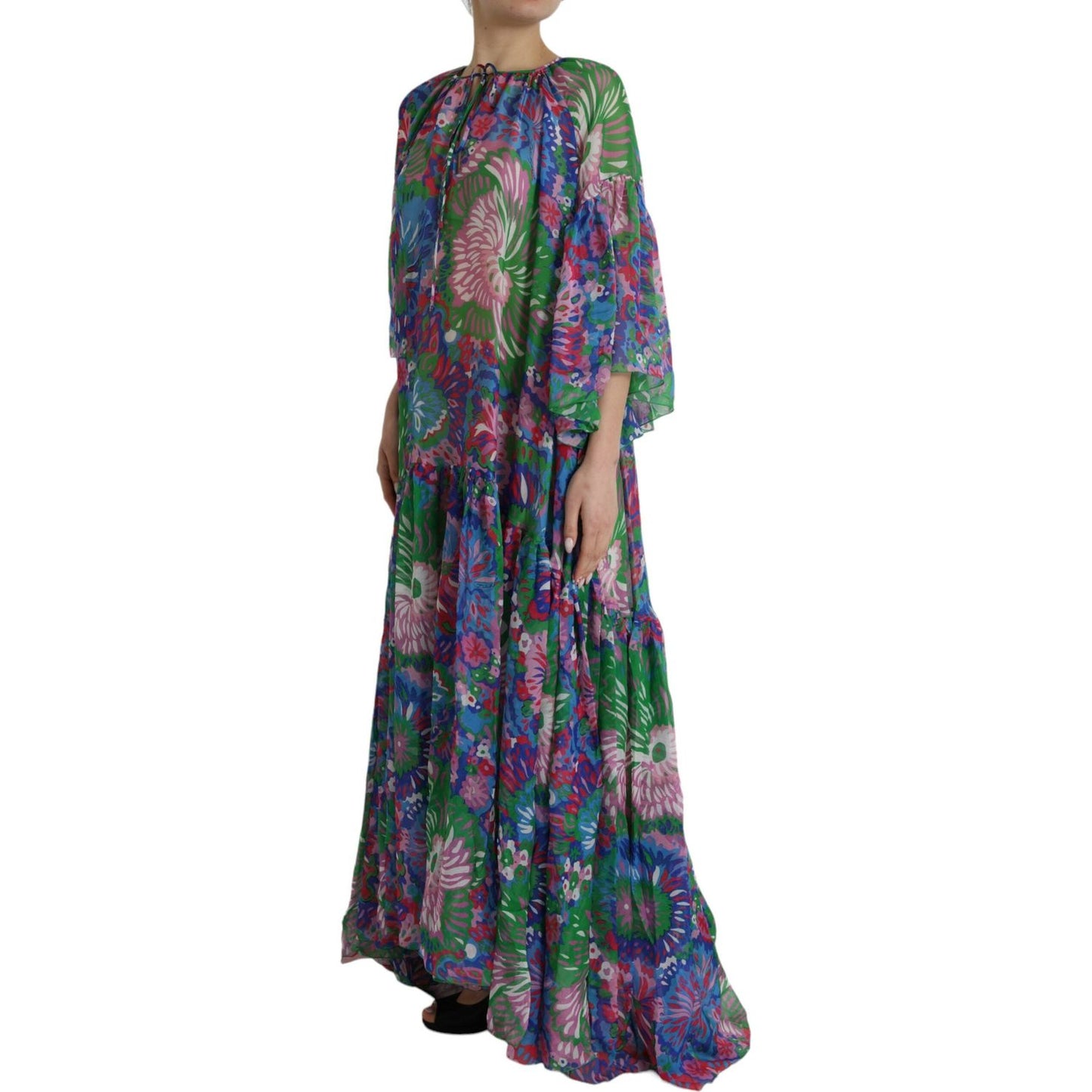 Dolce & Gabbana Multicolor Floral Silk Kaftan Maxi Dress Dolce & Gabbana