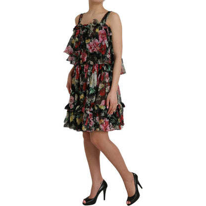 Dolce & Gabbana Black Floral Silk A-line Sleeveless Dress Dolce & Gabbana