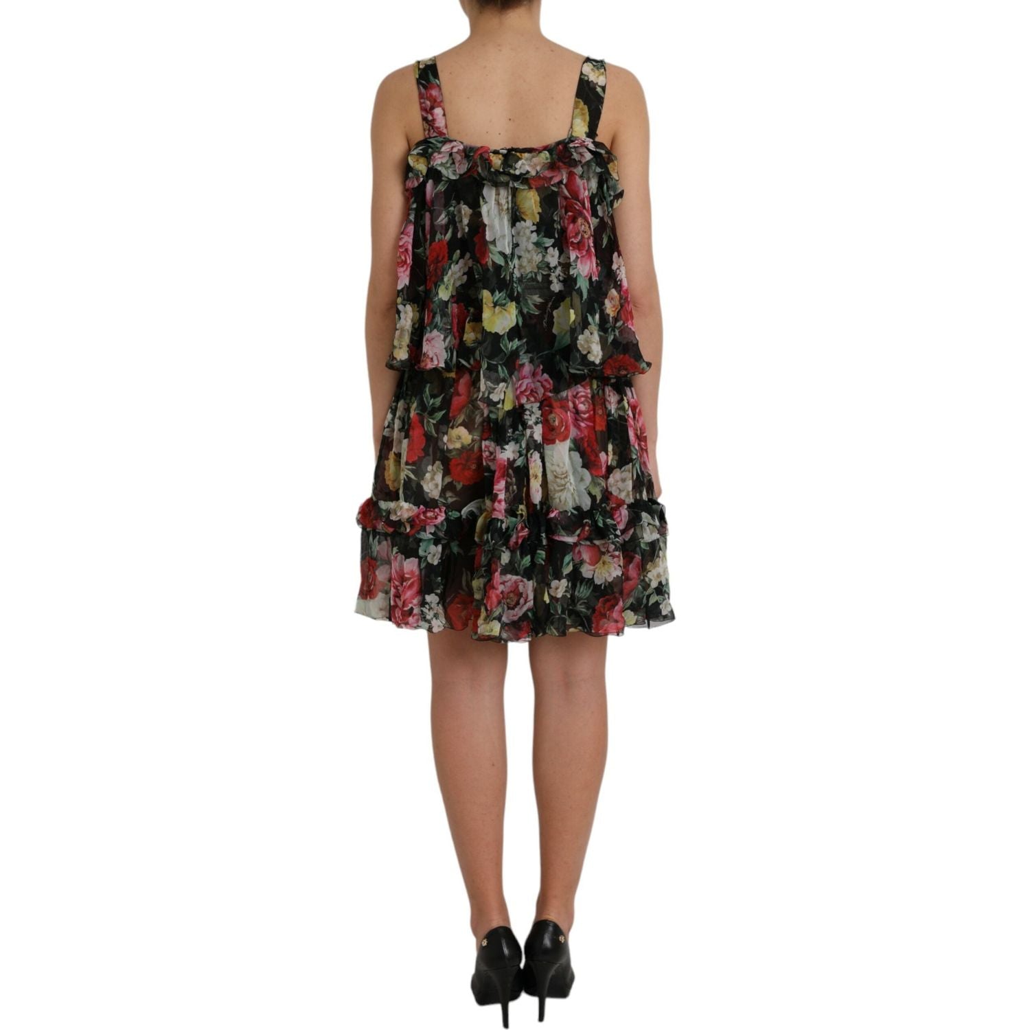 Dolce & Gabbana Black Floral Silk A-line Sleeveless Dress