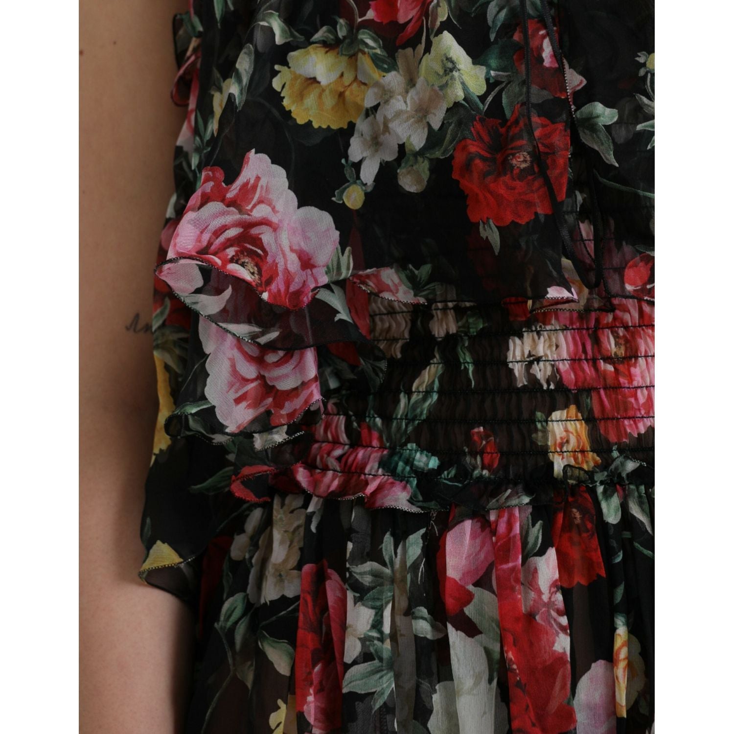 Dolce & Gabbana Black Floral Silk A-line Sleeveless Dress