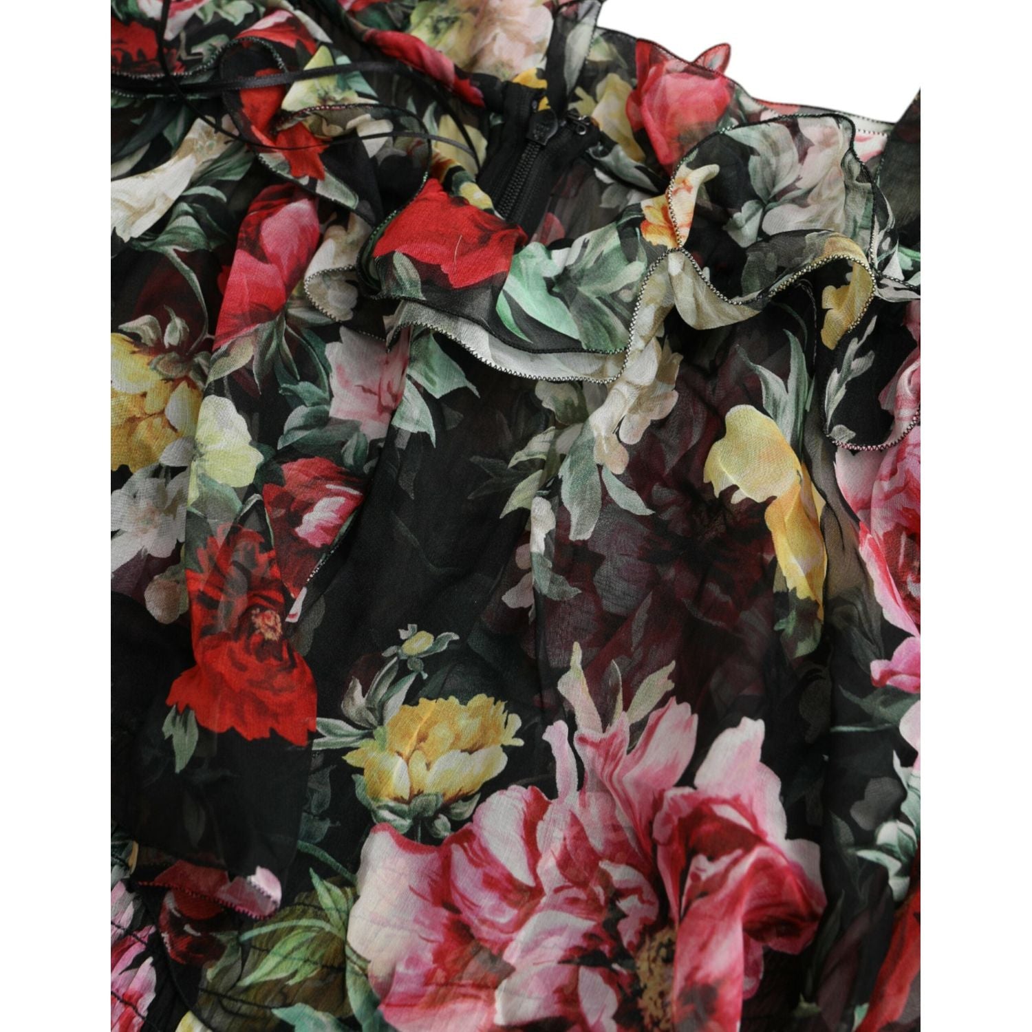 Dolce & Gabbana Black Floral Silk A-line Sleeveless Dress