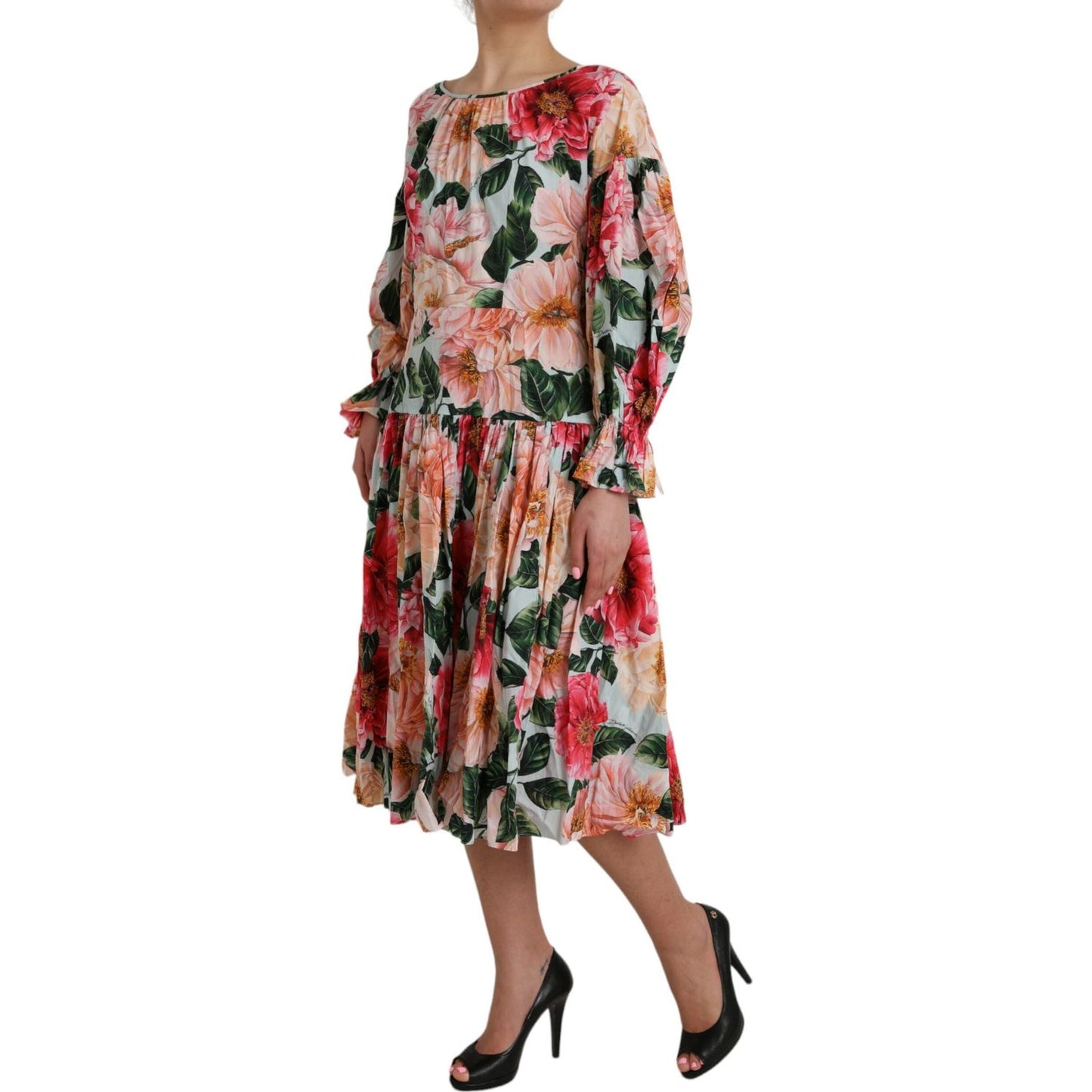 Dolce & Gabbana Multicolor Floral CottonAline Pleated Dress Dolce & Gabbana