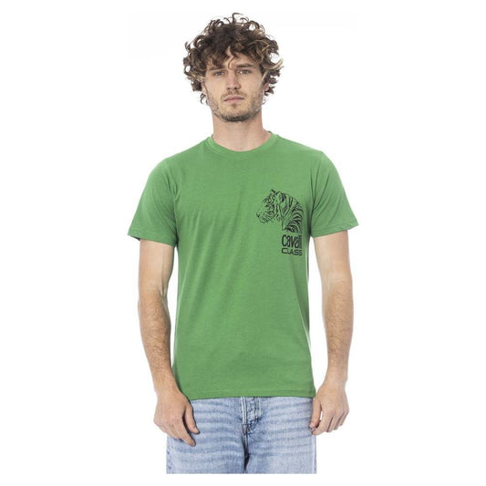 Cavalli Class Green Cotton Men T-Shirt Cavalli Class