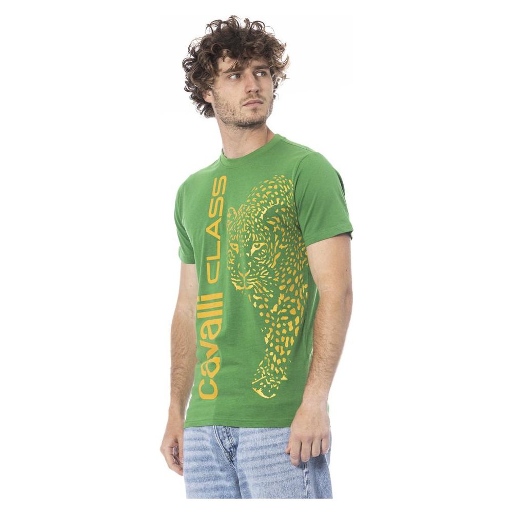 Cavalli Class Green Cotton Men T-Shirt Cavalli Class