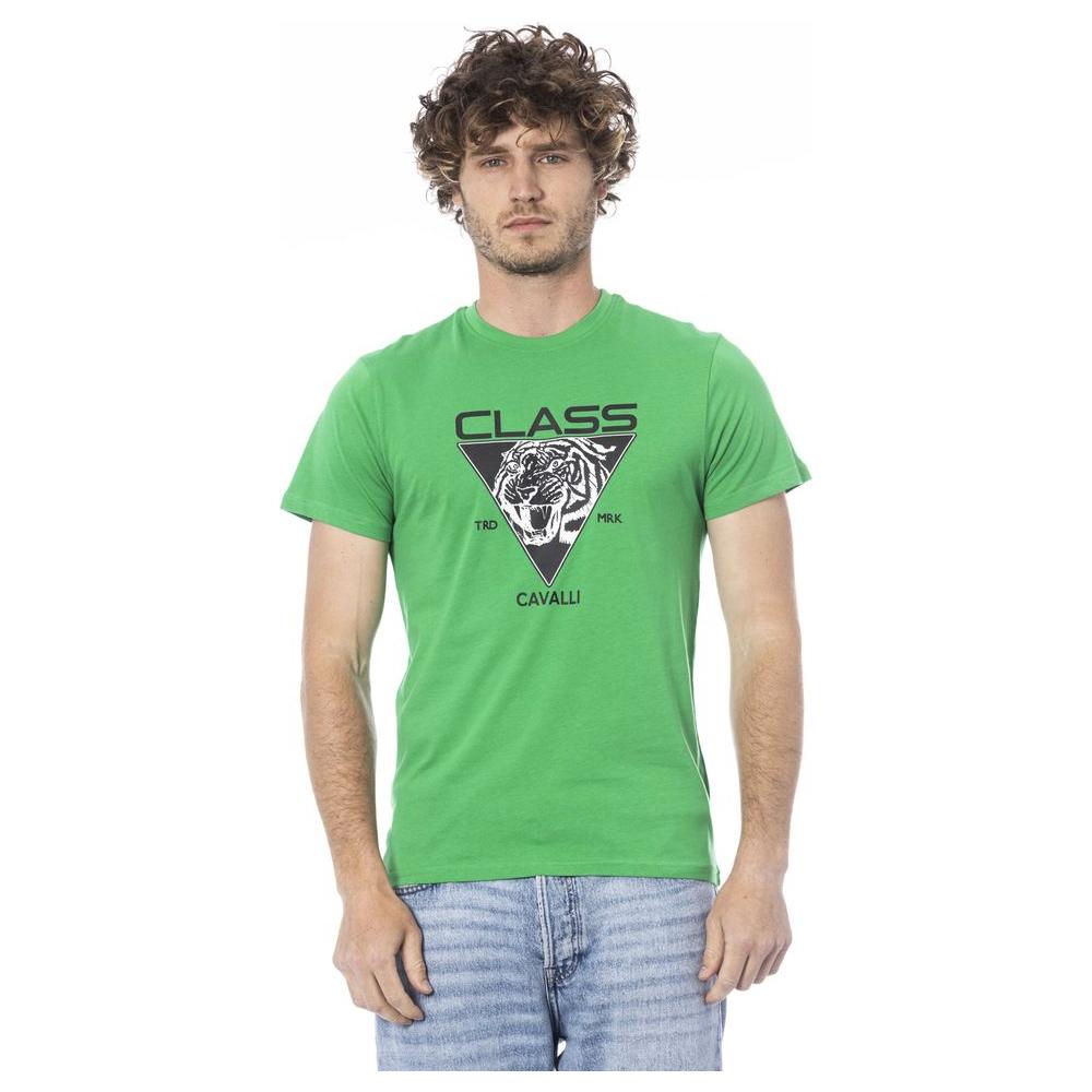 Cavalli Class Green Cotton Men T-Shirt Cavalli Class