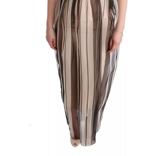 Dolce & Gabbana Beige Brown Striped Silk Sheath Dress Dolce & Gabbana