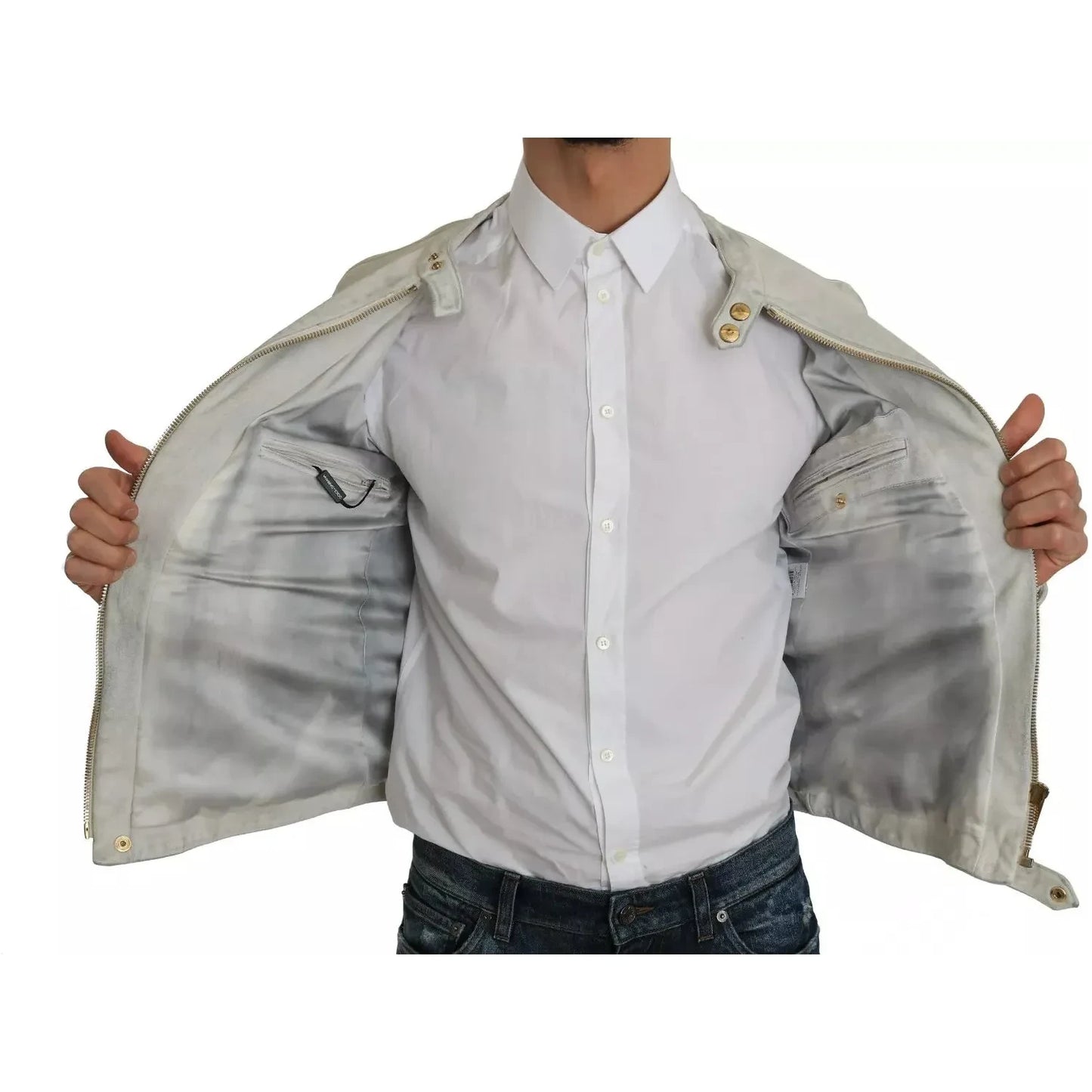 Dolce & Gabbana Leather White Biker Motorcycle Jacket 100% leather lambskin,1728,67345645728,Biker Jackets - Jackets & Coats - Clothing,Clothing,Dolce & Gabbana,IT48 | M,Jackets & Coats - Clothing,Jackets - Men - Clothing,Leather Jackets - Jackets & Coats