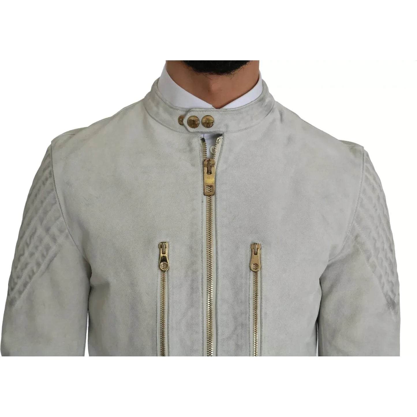 Dolce & Gabbana Leather White Biker Motorcycle Jacket 100% leather lambskin,1728,67345645728,Biker Jackets - Jackets & Coats - Clothing,Clothing,Dolce & Gabbana,IT48 | M,Jackets & Coats - Clothing,Jackets - Men - Clothing,Leather Jackets - Jackets & Coats