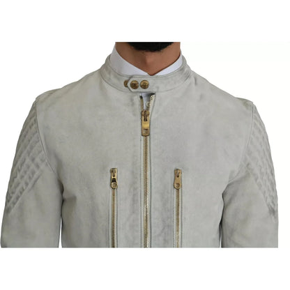 Dolce & Gabbana Leather White Biker Motorcycle Jacket 100% leather lambskin,1728,67345645728,Biker Jackets - Jackets & Coats - Clothing,Clothing,Dolce & Gabbana,IT48 | M,Jackets & Coats - Clothing,Jackets - Men - Clothing,Leather Jackets - Jackets & Coats