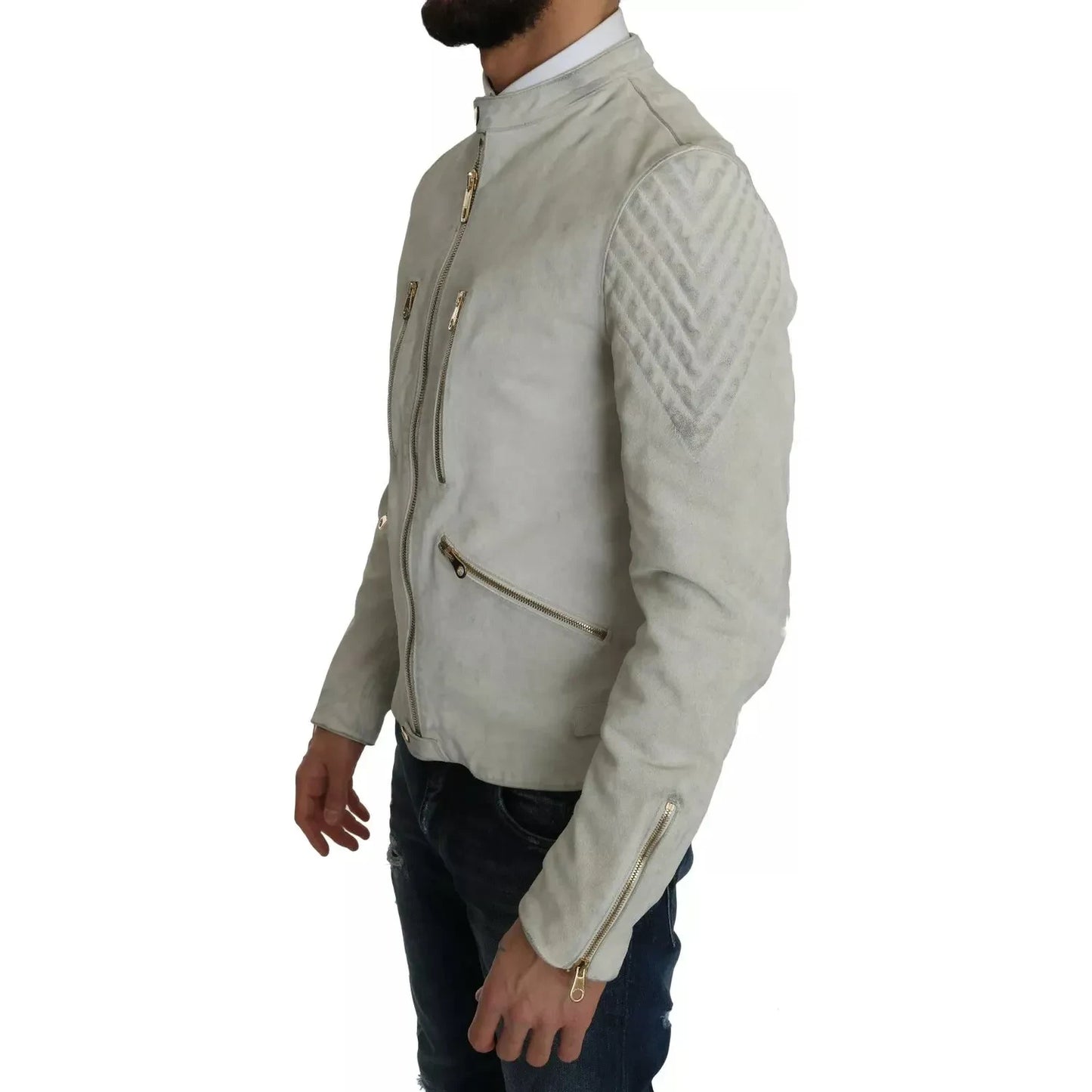 Dolce & Gabbana Leather White Biker Motorcycle Jacket 100% leather lambskin,1728,67345645728,Biker Jackets - Jackets & Coats - Clothing,Clothing,Dolce & Gabbana,IT48 | M,Jackets & Coats - Clothing,Jackets - Men - Clothing,Leather Jackets - Jackets & Coats