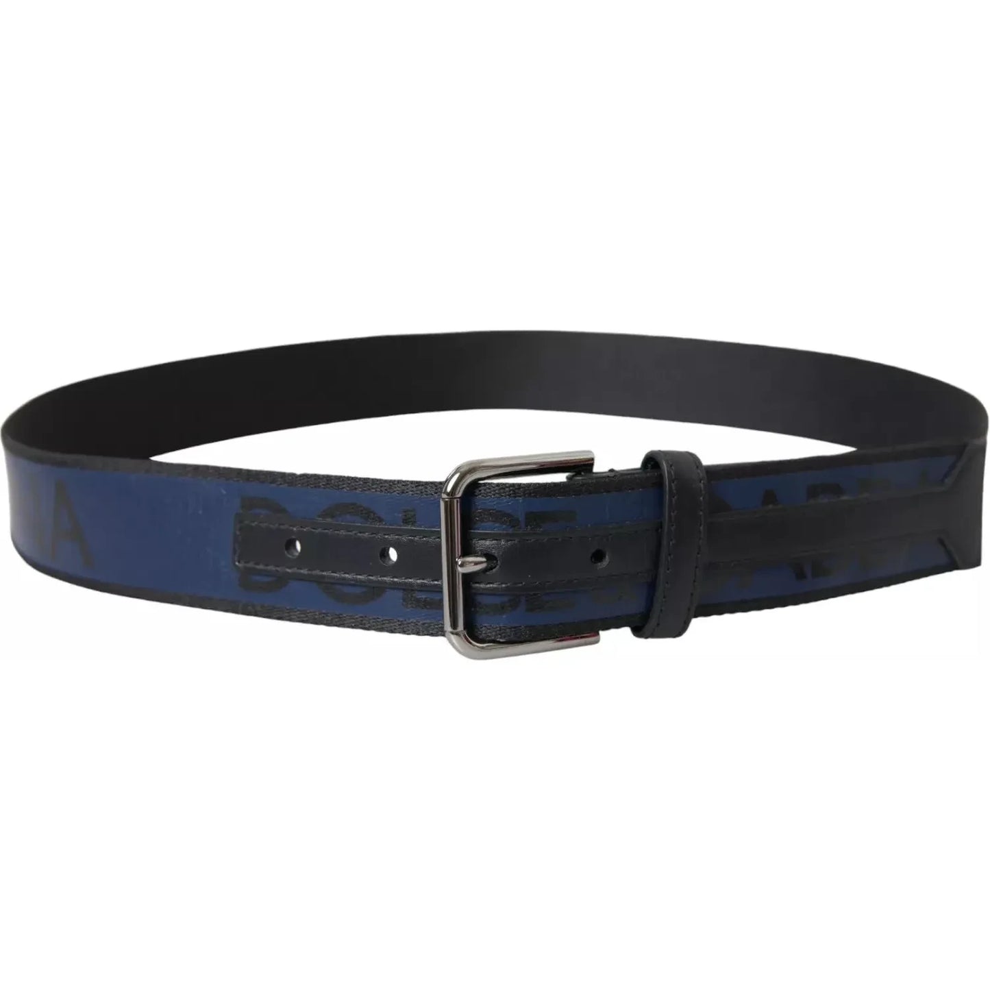 Dolce & Gabbana Black Blue Logo Silver Metal Buckle Belt Dolce & Gabbana