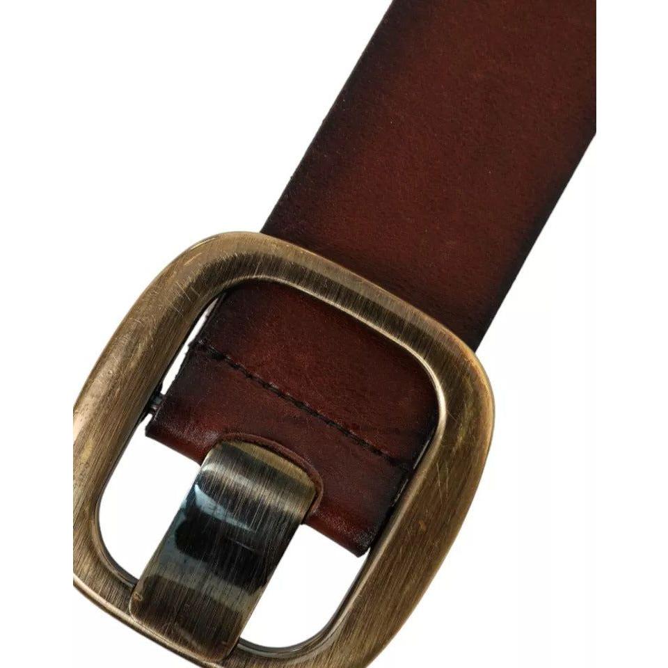 Dolce & Gabbana Brown Leather Gold Metal Buckle Women Belt Dolce & Gabbana