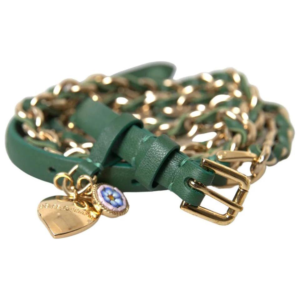 Dolce & Gabbana Green Embellished Chain Gold Buckle Belt Dolce & Gabbana