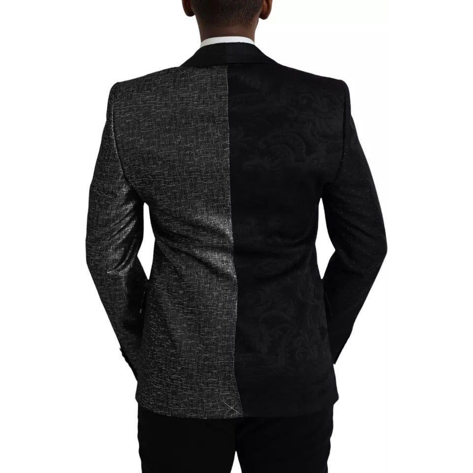 Dolce & Gabbana Black Silver Silk Single Breasted Coat Blazer Dolce & Gabbana