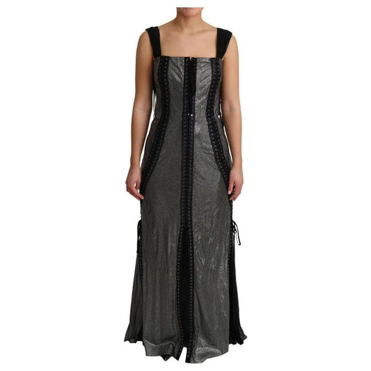 Dolce & Gabbana Black Crystals Lace Up Runway Gown Dress Dolce & Gabbana